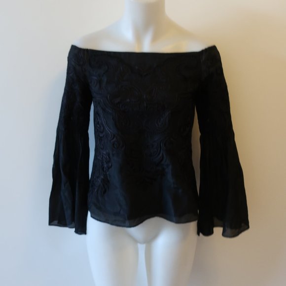 INTERMIX EMBROIDER OFF SHOULDER SILK BLEND TOP XS* - Picture 1 of 9